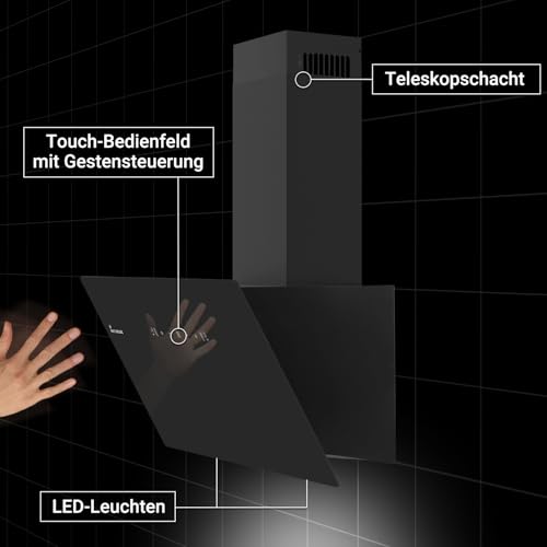 KKT KOLBE Dunstabzugshaube 90cm Abluft Umluft | Wandhauben Kopffrei | Schwarz | Glas | SensorTouch | Gestensteuerung | LED Licht | TRIO9015B - 4