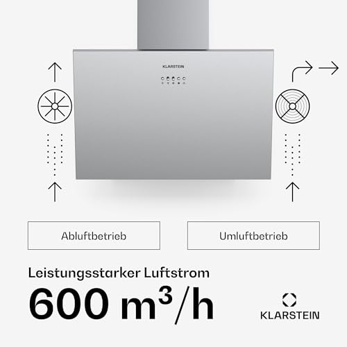 Klarstein Silver Lining – Dunstabzugshaube Kopffreihaube – EEK A – Umluft- oder Abluftbetrieb – Schräghaube, Wandhaube – hellsilber - 3