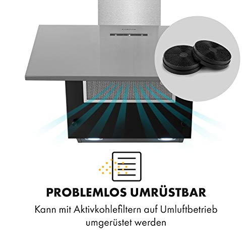 Klarstein Silver Lining - Dunstabzugshaube Kopffreihaube, EEK A, Umluft- oder Abluftbetrieb, 3 Leistungsstufen, Touchcontrol, Schräghaube, Wandhaube, 600 m³/h, 60 cm, hellsilber - 7