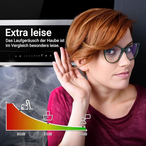 KKT KOLBE A+++ Dunstabzugshaube 80 cm Kopffreie Wandhaube Edelstahl schwarzes Glas Nachlaufautomatik LED-Beleuchtung SensorTouch-Bedienung HERMES8005S - 4