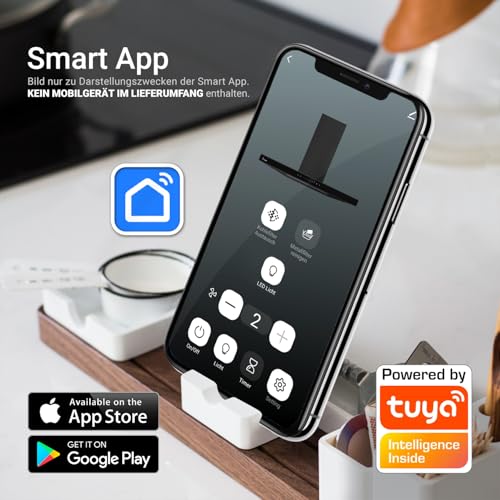 KKT KOLBE Dunstabzugshaube 90 cm – Wandhaube – Umluft – Abluft  – Edelstahl – schwarzes Glas –  WLAN - 2