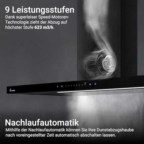 KKT KOLBE Dunstabzugshaube 90 cm – Wandhaube – Umluft – Abluft  – Edelstahl – schwarzes Glas –  WLAN - 3