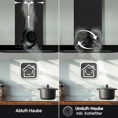 KKT KOLBE Dunstabzugshaube 90 cm – Wandhaube – Umluft – Abluft  – Edelstahl – schwarzes Glas –  WLAN - 6