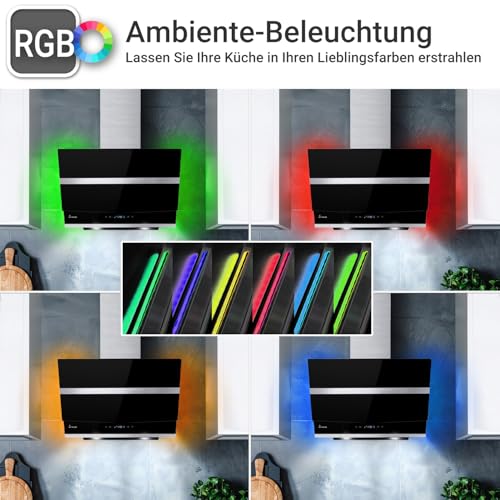 KKT KOLBE Dunstabzugshaube 60cm | Kopffreie Wandhaube | Edelstahl | schwarzes Glas | WLAN | Nachlaufautomatik | RGBW-LED-Beleuchtung | SensorTouch | HERMES608SM - 2