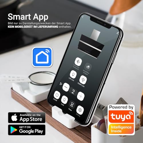 KKT KOLBE Dunstabzugshaube 60cm | Kopffreie Wandhaube | Edelstahl | schwarzes Glas | WLAN | Nachlaufautomatik | RGBW-LED-Beleuchtung | SensorTouch | HERMES608SM - 3