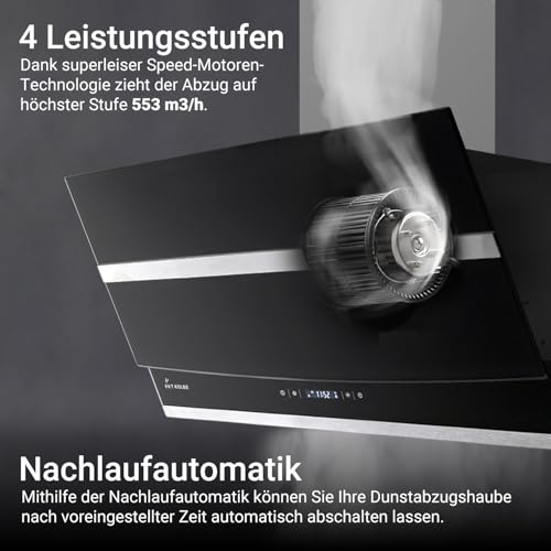 KKT KOLBE Dunstabzugshaube 60cm | Kopffreie Wandhaube | Edelstahl | schwarzes Glas | WLAN | Nachlaufautomatik | RGBW-LED-Beleuchtung | SensorTouch | HERMES608SM - 4