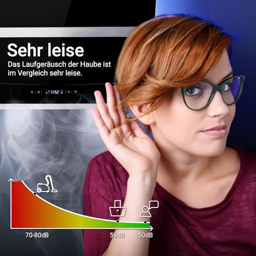 KKT KOLBE Dunstabzugshaube 60cm | Kopffreie Wandhaube | Edelstahl | schwarzes Glas | WLAN | Nachlaufautomatik | RGBW-LED-Beleuchtung | SensorTouch | HERMES608SM - 6